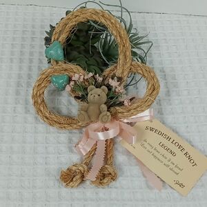 Vintage Handcrafted Swedish Love Knot Hearts/Bear/Flowers With Legand Tag